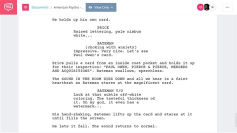 american psycho business card script.